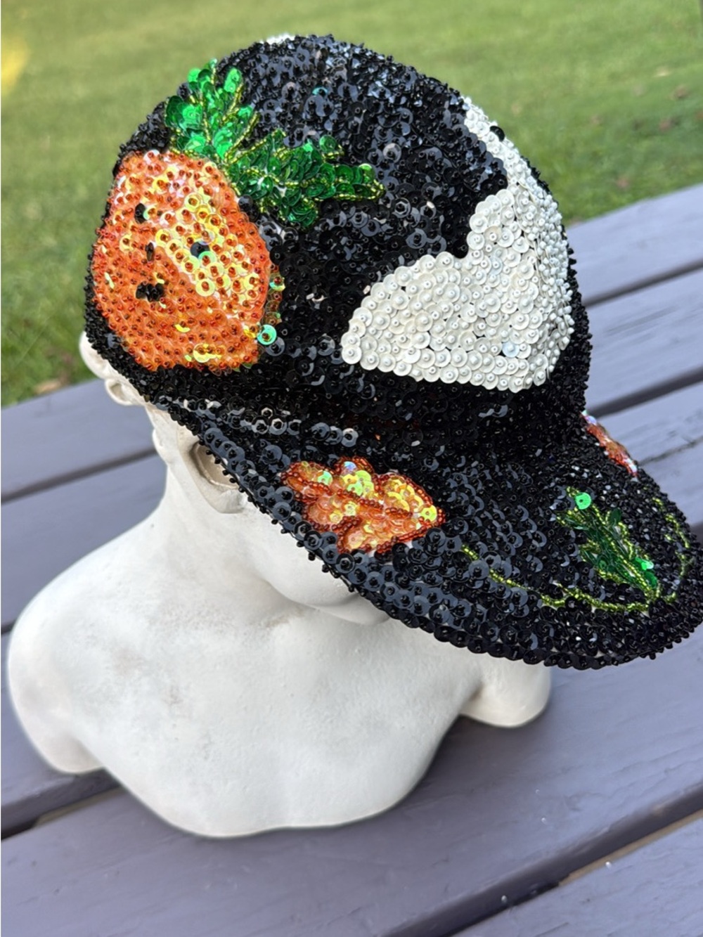 Sequin Halloween Baseball Cap - Black & Orange